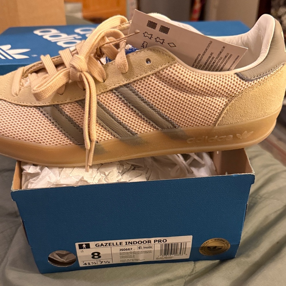 adidas Gazelle Indoor Pro Men’s Sneakers - Beige/Tan with Gray Stripes